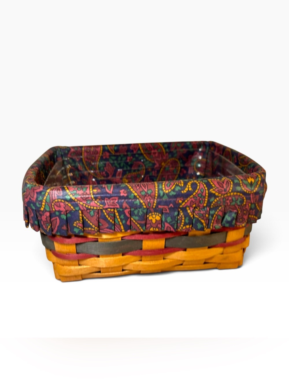 Vintage 1996 Longaberger Small Basket Paisley Ruffled Fabric Liner Protector